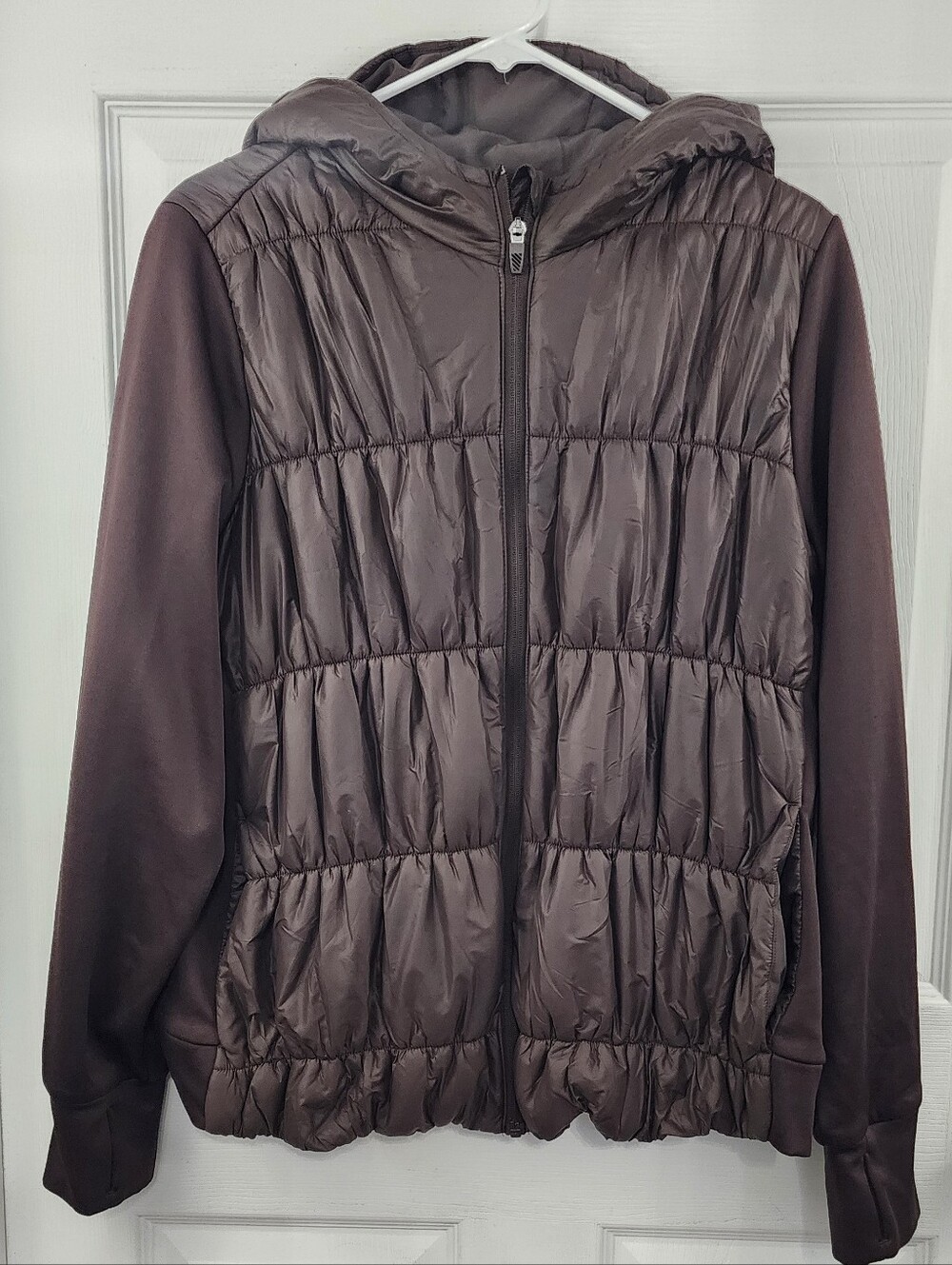 Women's Brown Quilted Hooded Jacket - Lightweight Puffer Style XXL